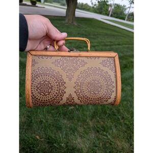 Vintage Wood Wooden Slat Handbag Purse Wood‎ Handle Swing Latch Closure